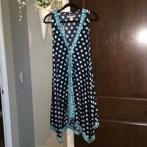 Coco Reef Asymmetrical Polka Dot Dress in Blue and White